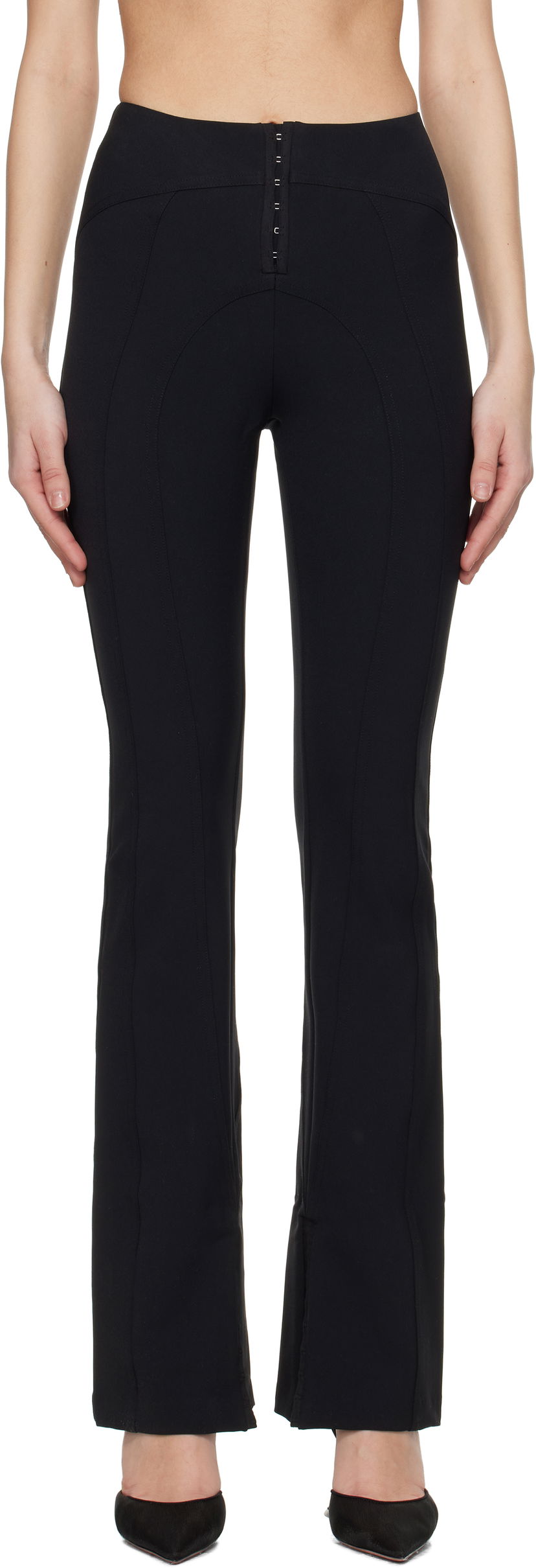 Hlače GUIZIO Guizio Aurora Hook-Front Flare Trousers Črna | F23207W015