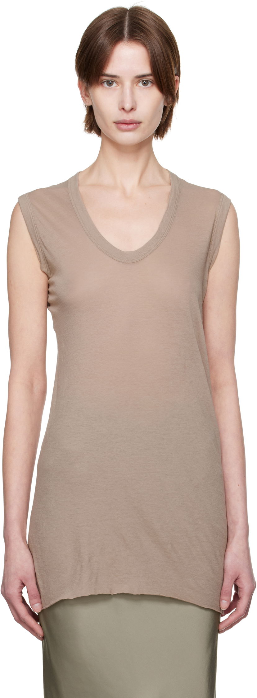 Majica brez rokavov Rick Owens Rick Owens Hollywood V-Neck Tank Top Bež | RP01E7102 UC