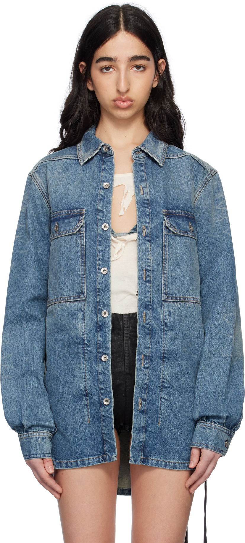 Srajce Rick Owens Rick Owens DRKSHDW Hollywood Denim Overshirt Modra | DS01E3705 DWB