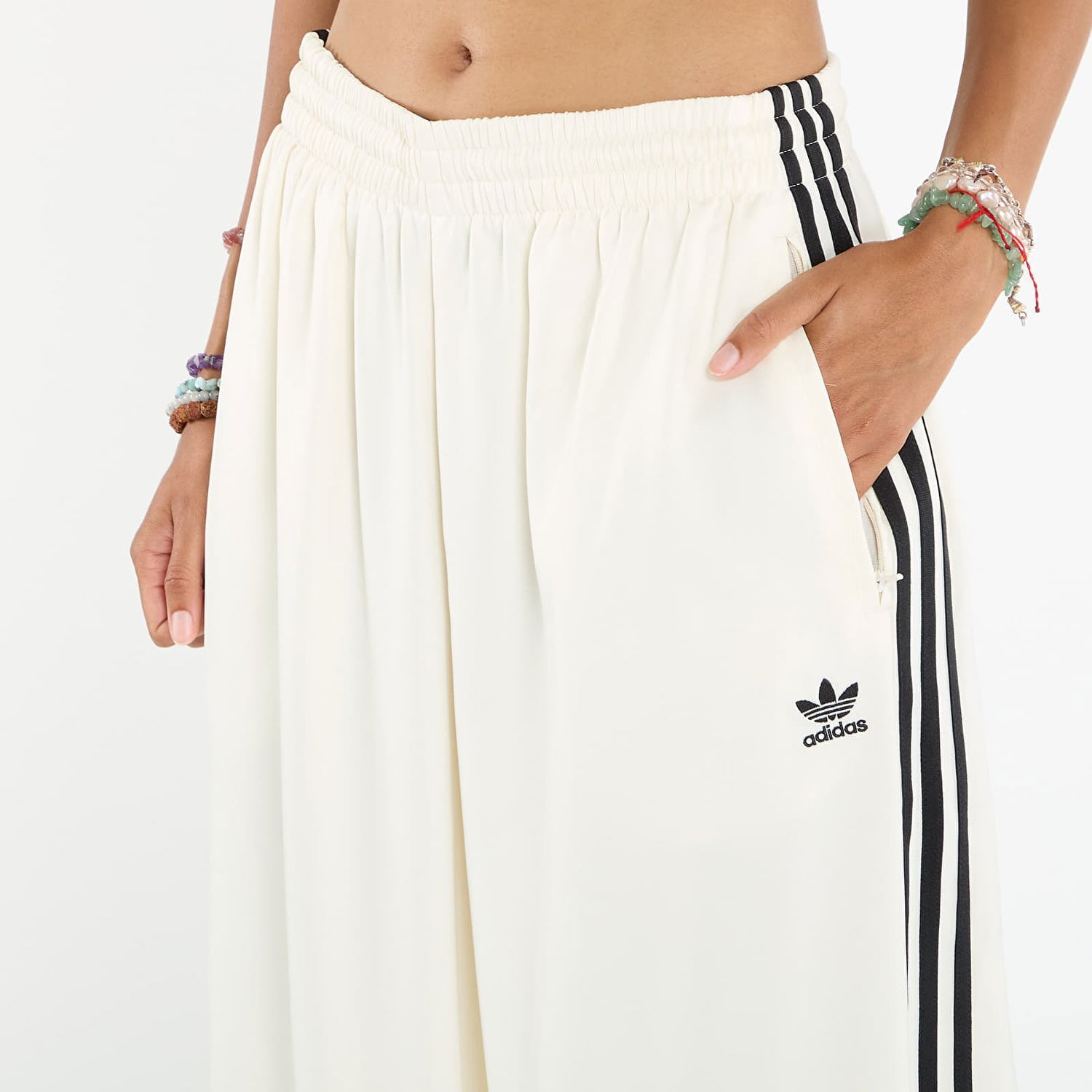 Hlače adidas Originals Adicolor Satin Wide Leg Track Pants Bela | KD2542, 1