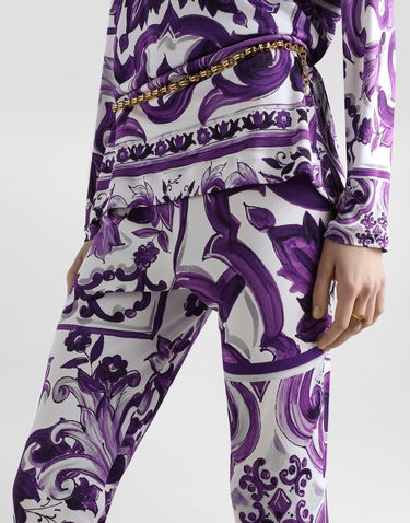 Hlače Dolce & Gabbana Dolce & Gabbana Majolica-Print Flared Viscose Trousers Lila | FTDB6TFS8C0IP3TN, 3