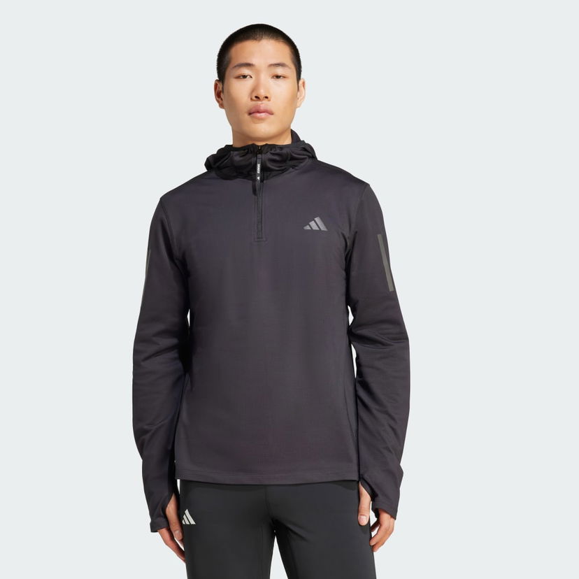 Pulover adidas Performance Own The Run Winterized Hooded 1/2 Zip Sweatshirt Črna | JN6378