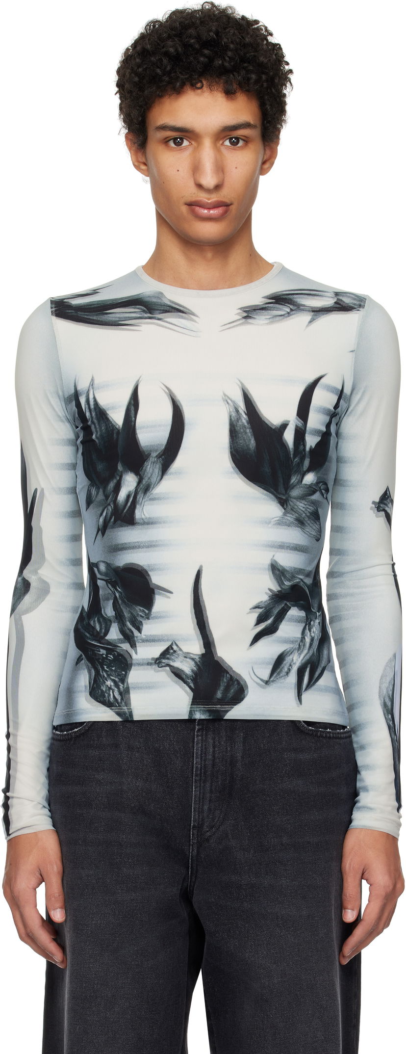 Majica Jean Paul Gaultier Jean Paul Gaultier Flower Body Morphing Long Sleeve T-Shirt Bela | 25/33-F-TO264-T581-010200
