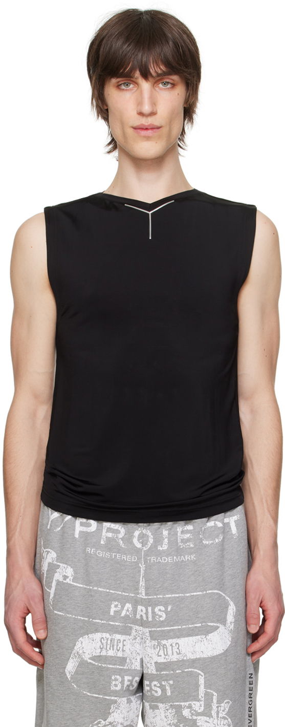 Majica brez rokavov Y/PROJECT Black V-Neck Tank Top Črna | 204TS007