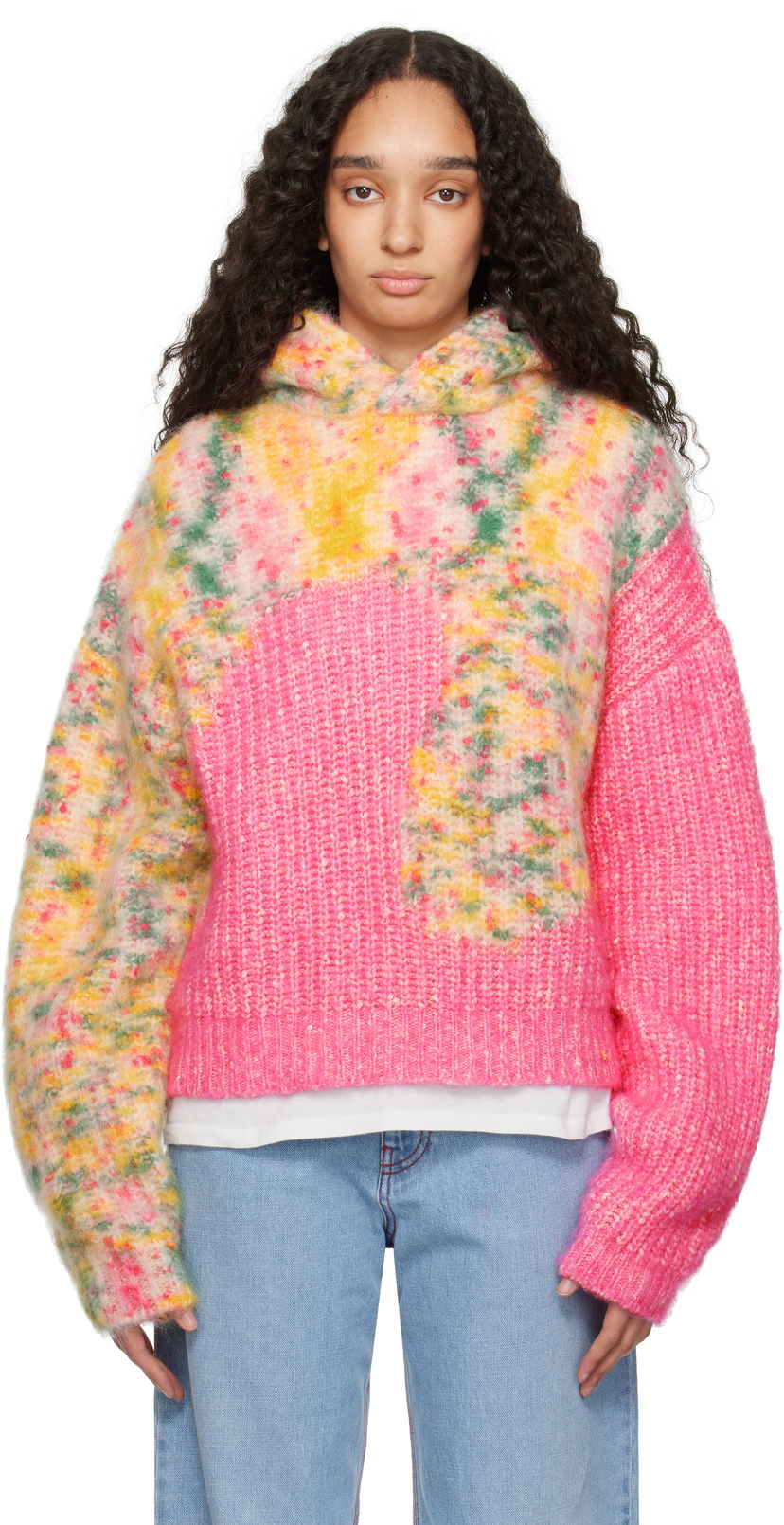 Pleteni pulover ERL ERL Bicolor Swirl Knit Hoodie Roza | ERL10N008