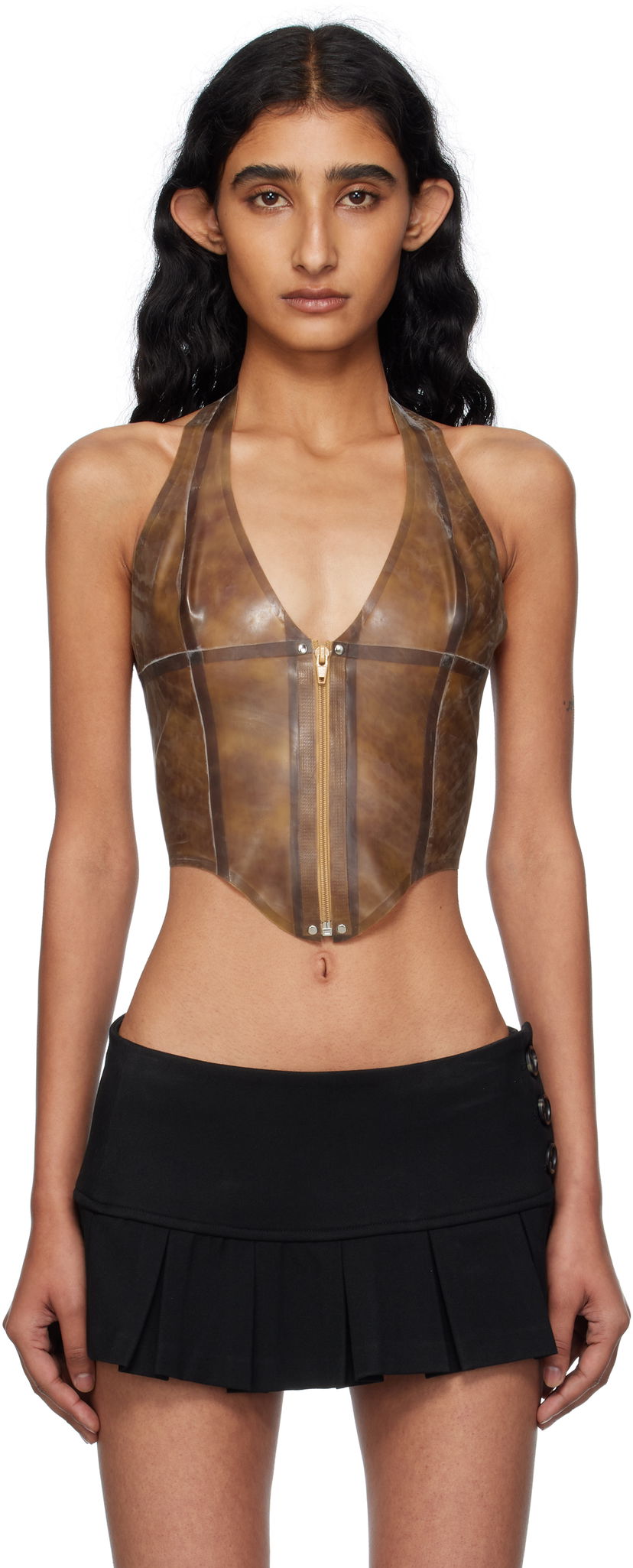 Majica brez rokavov Miaou Miaou Mara Latex Halter Top Rjava | 7048LTXLEO
