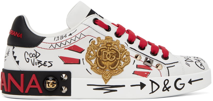 Superge in čevlji Dolce & Gabbana White Portofino Embroidery & Studs Sneakers Večbarvna | CS1772AH494