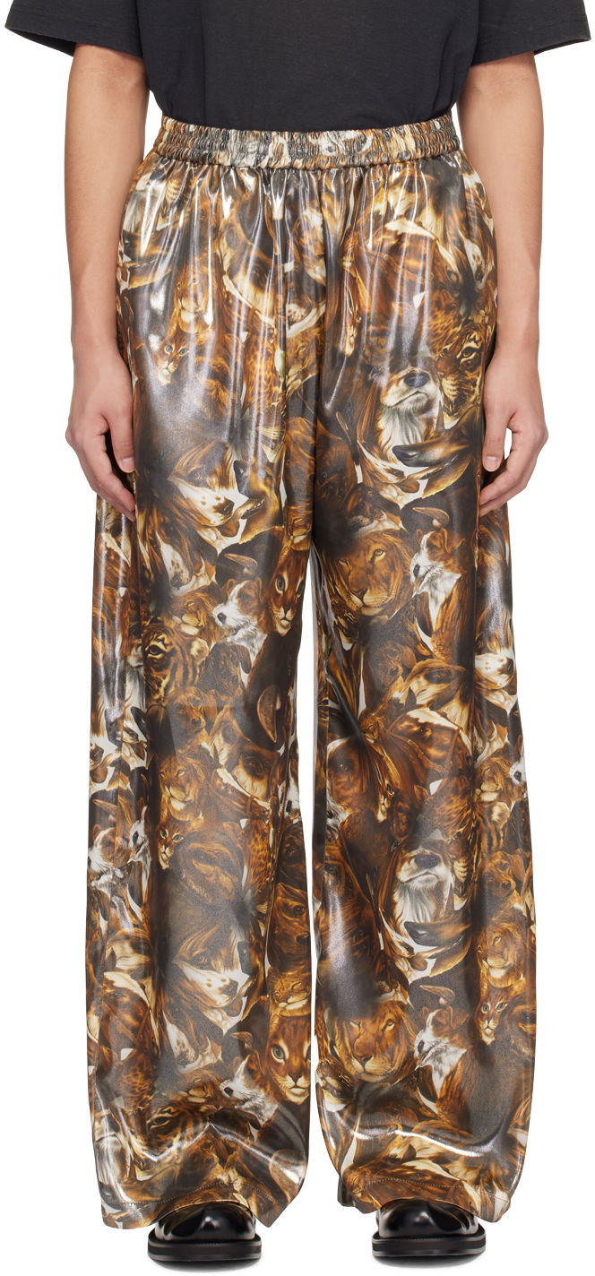 Hlače Acne Studios Per B. Sundberg Edition Print Silk Trousers Rjava | BK0577-