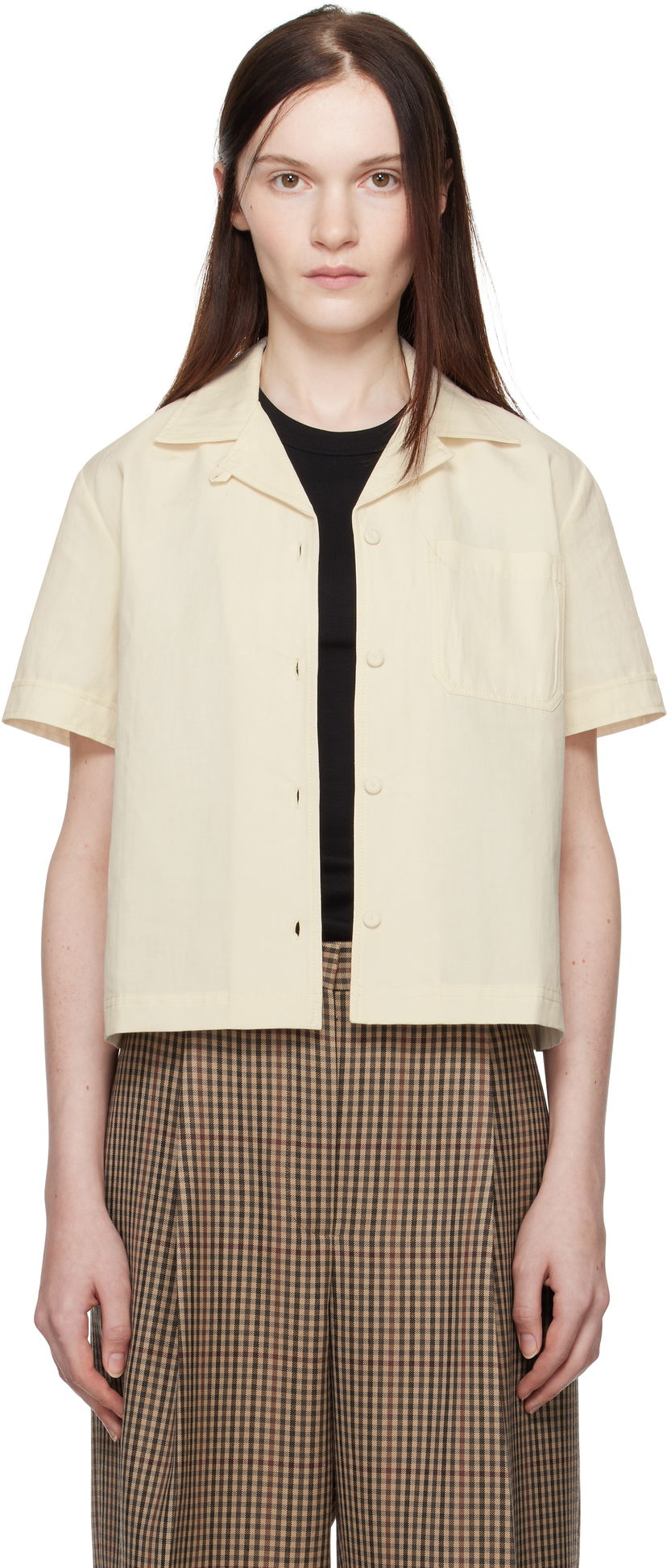 Srajce A.P.C. A.P.C. Maeva Cropped Camp Collar Shirt Bež | COHEJ-F12583