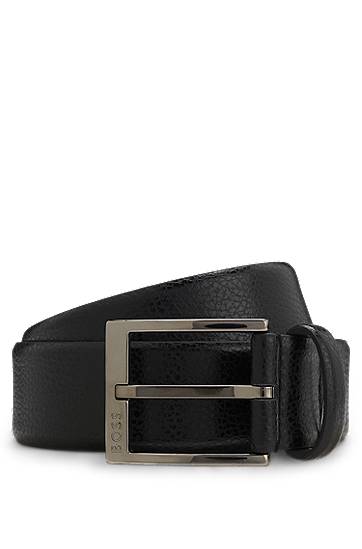 Pasovi BOSS Grained Italian-leather belt with polished pin buckle Črna | 50553210