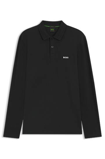 Polo majica BOSS Long-Sleeve Cotton Pique Polo Shirt Črna | 50536609