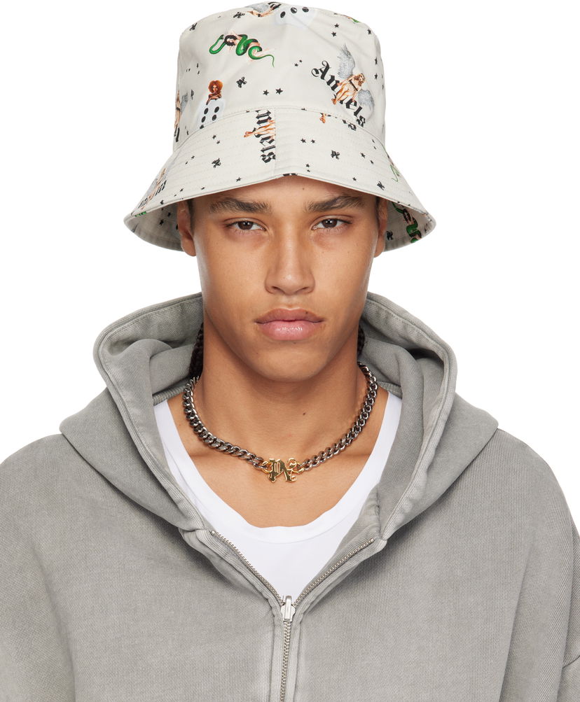 Klobuk Palm Angels Palm Angels Pin Up All Over Print Bucket Hat Bež | PMLA039S25FAB0040B84