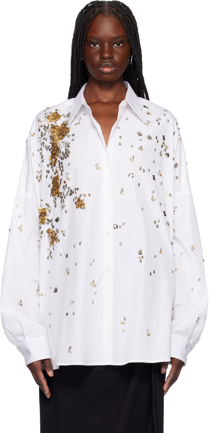 Srajce Dries Van Noten Dries Van Noten Oversized Embellished Shirt Bela | 251-010759-1466