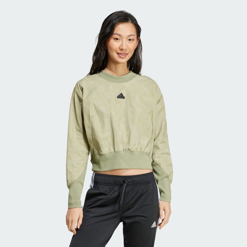 Pulover adidas Performance Z.N.E. Woven Cropped Sweatshirt Zelena | IW7756