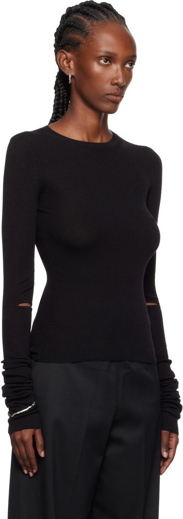 Pleteni pulover Ann Demeulemeester Ann Demeulemeester Lyell Elbow Cutout Fitted Sweater Črna | 2520-W-KN02-KN043-099, 1