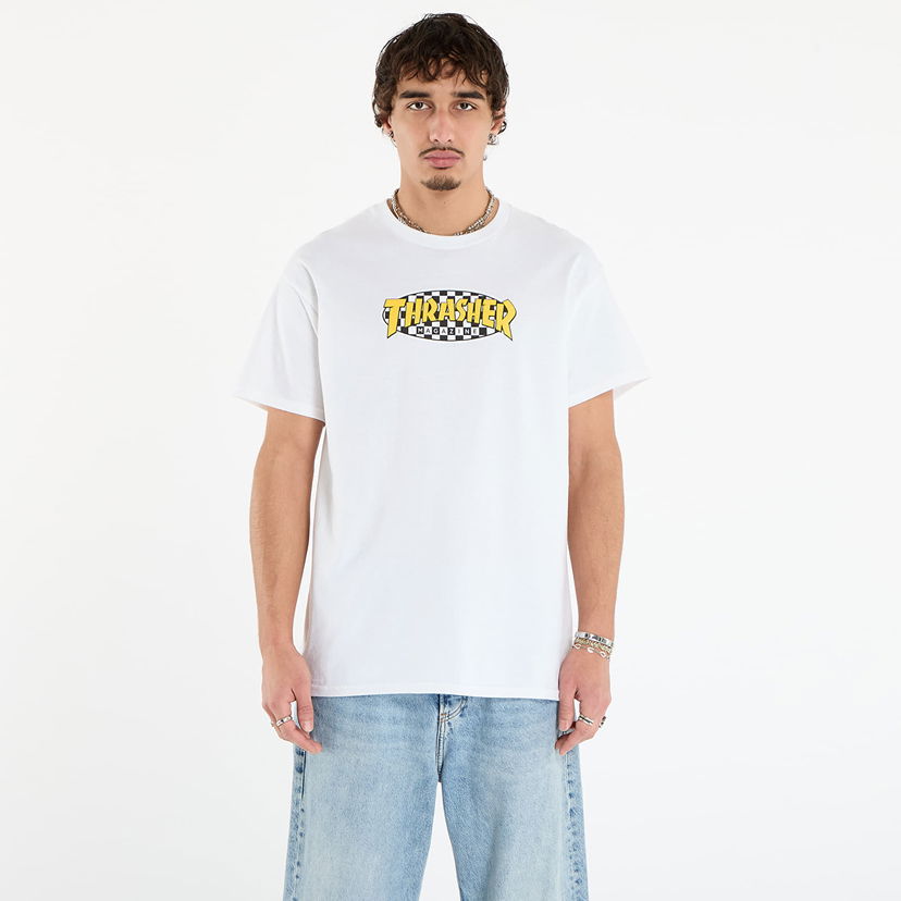Majica Thrasher Checkered Oval T-Shirt Bela | 145760