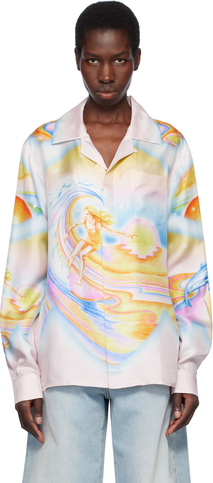 Srajce Casablanca Casablanca Psychedelic Nirvana Print Silk Long Sleeve Shirt Roza | U-WS25-SH-006-05