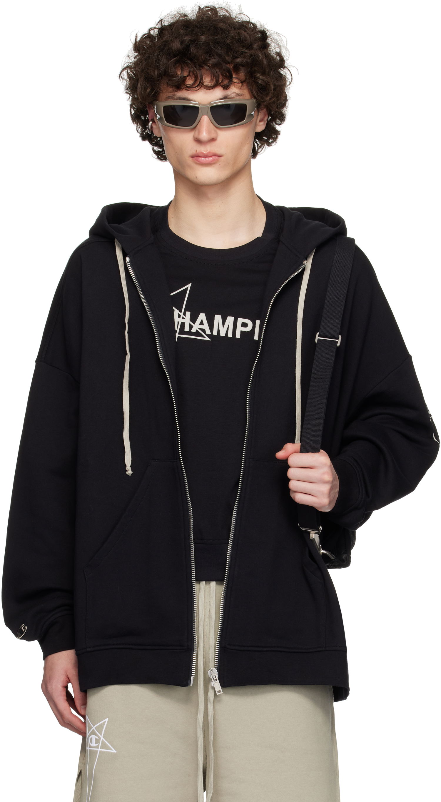 Pulover Rick Owens Rick Owens Champion Edition Jumbo Jason's Zip Hoodie Črna | CM01E1663 CHFE FELPA, 0