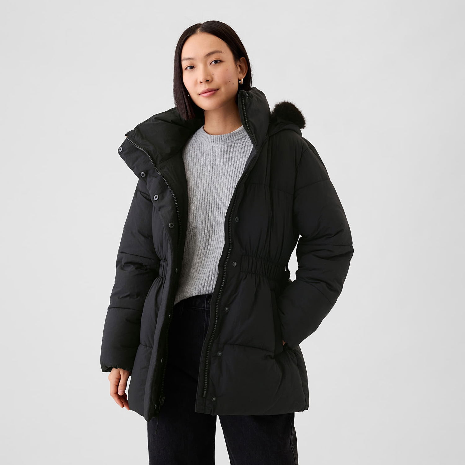 Jakna GAP Jacket Puffer Midi Coat Black XS Črna | 520185-01, 0