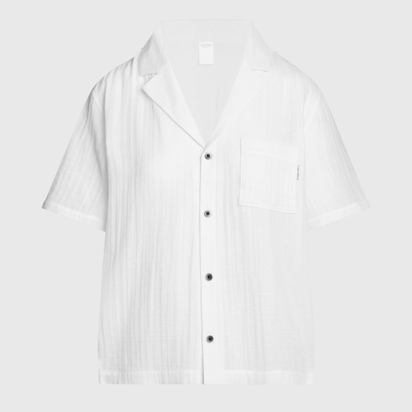 Srajce CALVIN KLEIN Textured Cotton-Gauze shirt Bela | 000QS7137E100
