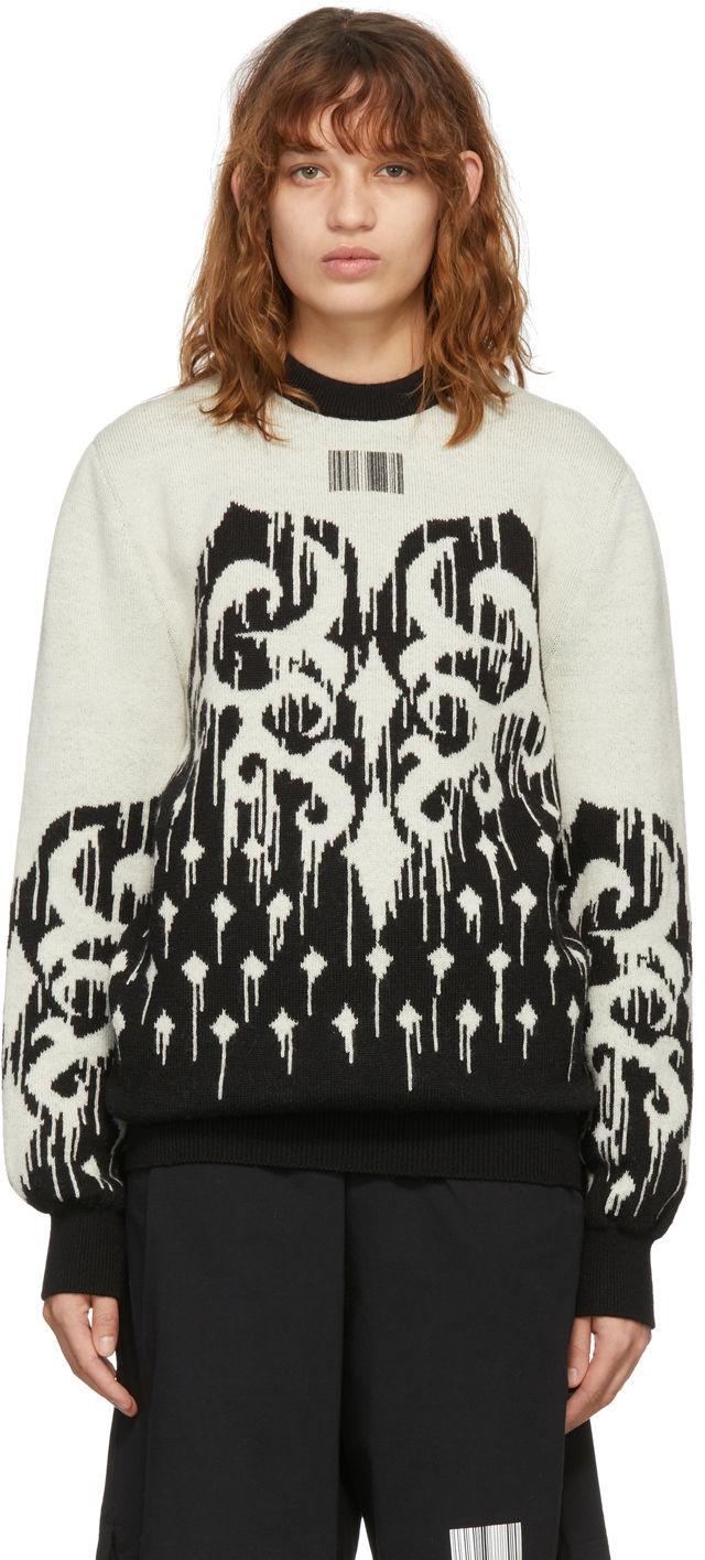 Pleteni pulover VETEMENTS Slavic Graphic Print Knit Sweater Bež | VL12KN100B