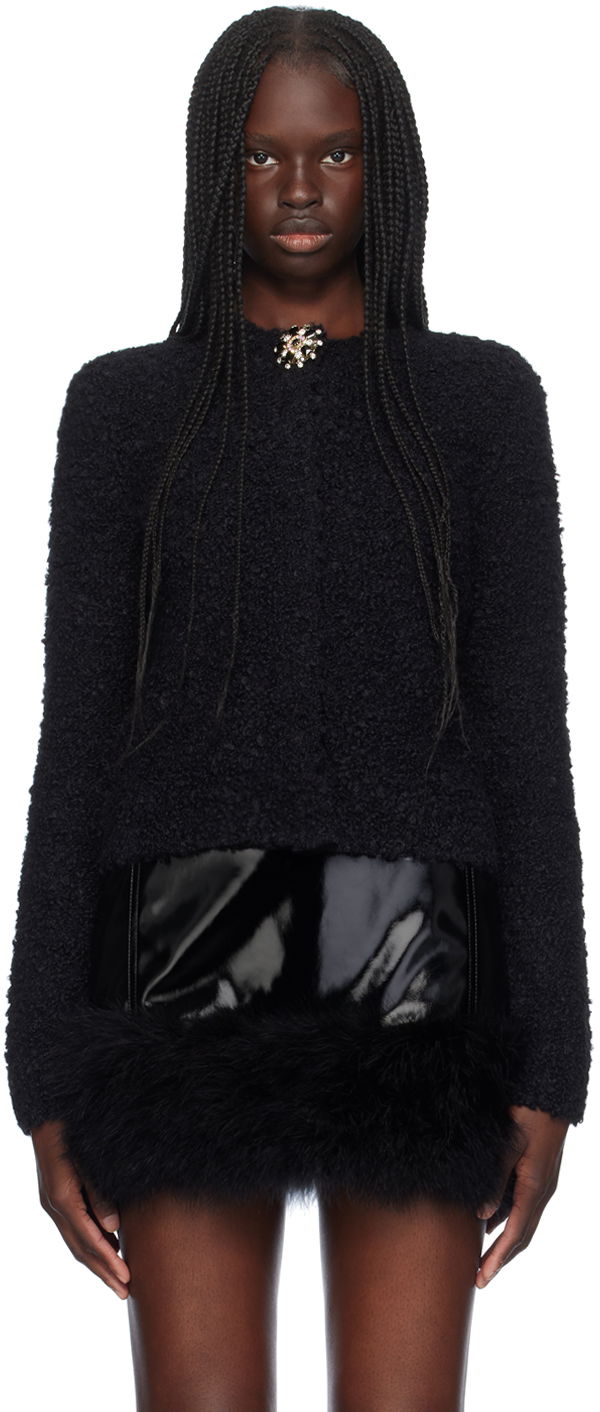 Pleteni pulover Blumarine Blumarine Alpaca Brooch Cardigan With Feather Trim Črna | A444M120A, 0