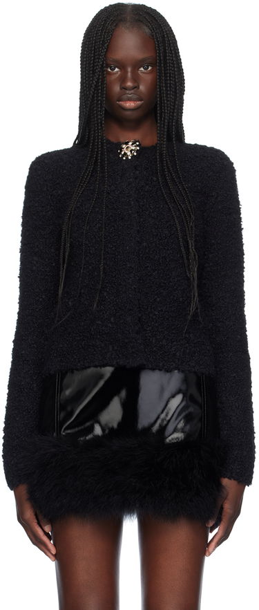 Pleteni pulover Blumarine Blumarine Alpaca Brooch Cardigan With Feather Trim Črna | A444M120A, 0