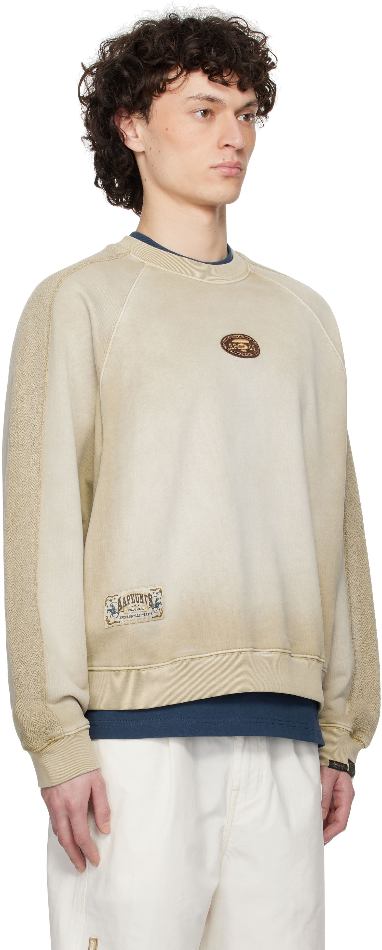 Pleteni pulover AAPE by A Bathing Ape AAPE by A Bathing Ape Main Crewneck Sweatshirt Bež | AAPSWMC320XXNBGX, 1