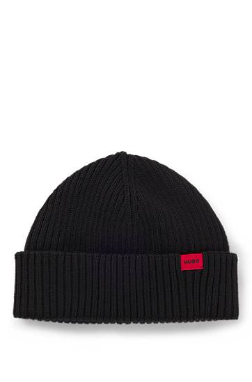 Beanie BOSS Ribbed wool-blend beanie hat with logo label Črna | 50551267