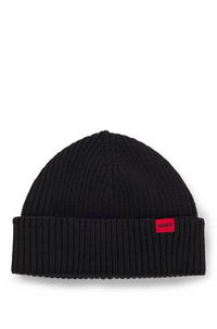 Ribbed wool-blend beanie hat with logo label
