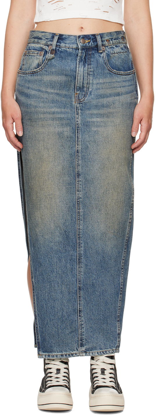 Krila R13 R13 Devon Side Slit Maxi Denim Skirt Modra | R13WD102-D213A