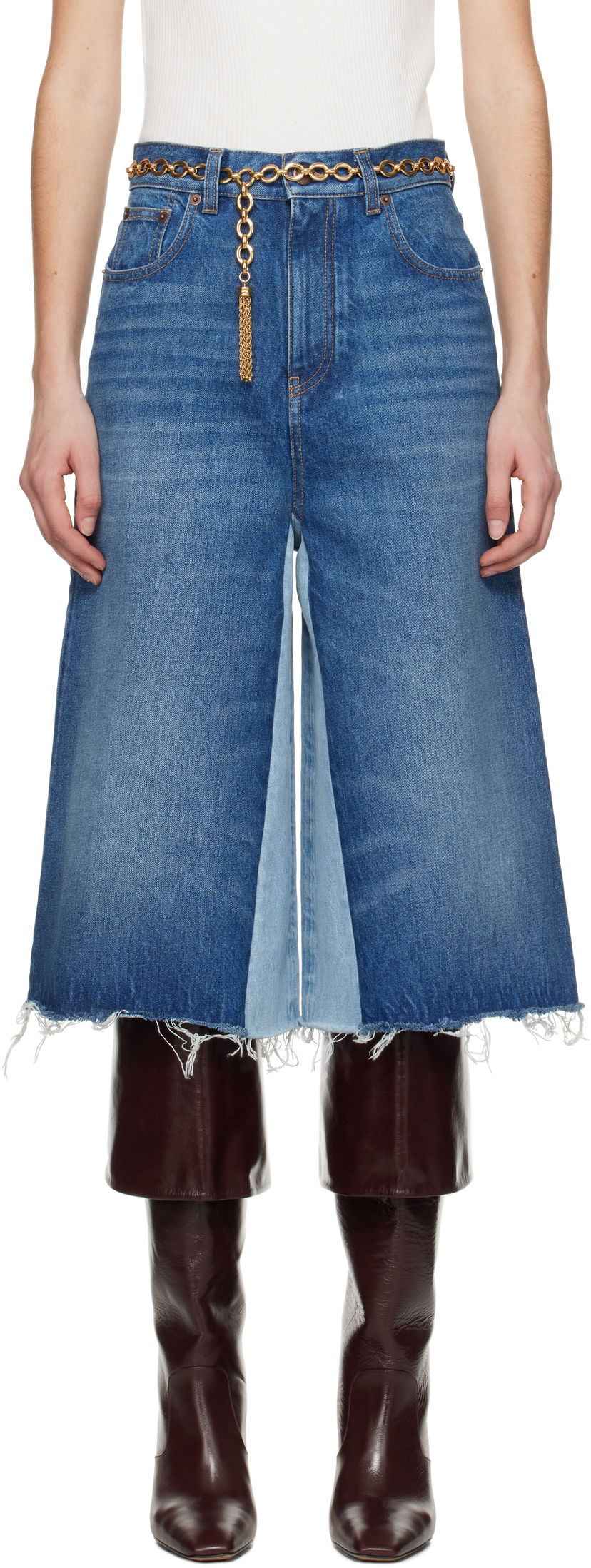 Kavbojke CHLOÉ Chloé Bermuda Patchwork Denim Shorts Modra | CH25SDS02158