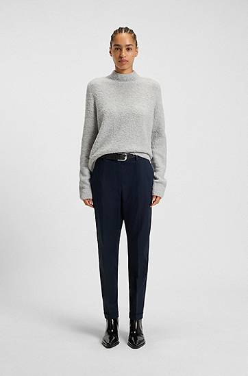 Pleteni pulover BOSS Mock-neck sweater in a wool blend with cashmere Siva | 50547907, 1