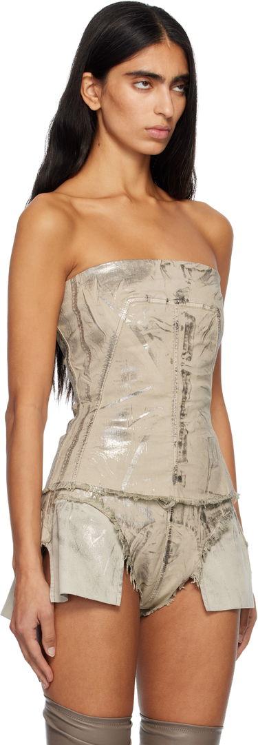 Krop-top Rick Owens Rick Owens DRKSHDW Concordians Strapless Metallic Bustier Denim Top Bež | DS02E7129 SDPF, 1