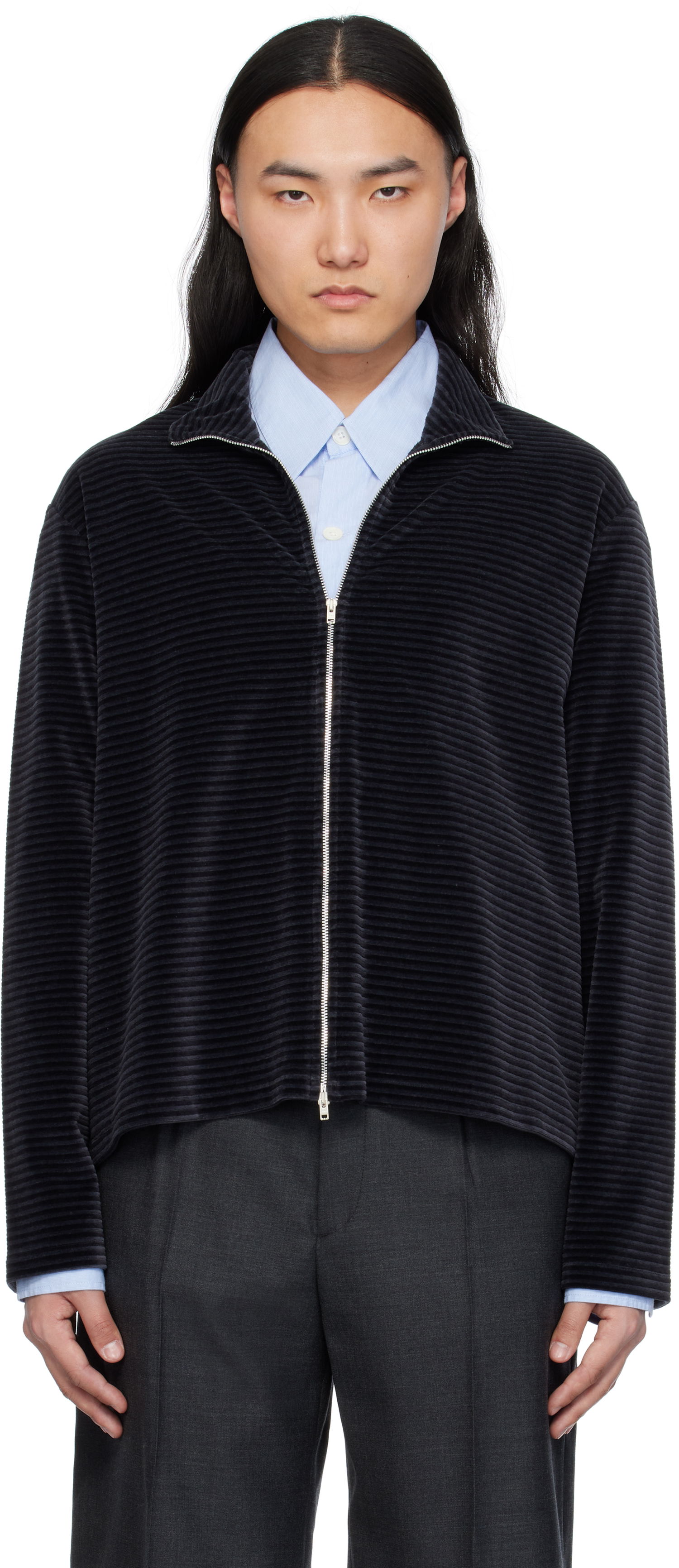 Pleteni pulover OUR LEGACY Our Legacy Shrunken Full-Zip Track Jacket Črna | M4243SPS, 0