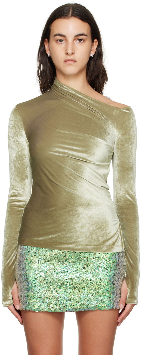 Pleteni pulover Helmut Lang Helmut Lang Asymmetrical Velvet Long Sleeve Top Zelena | N07HW502