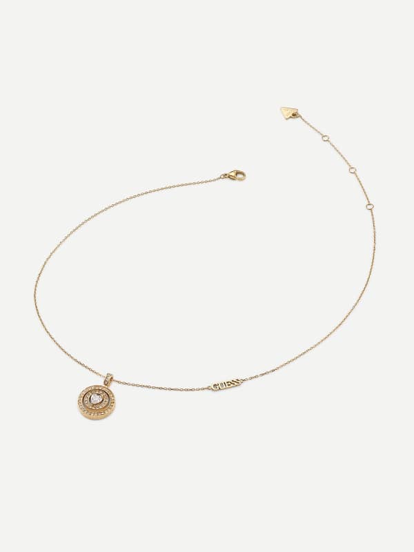 Ogrlica GUESS Gold-Tone Heart Pendant Necklace Kovinski | JUBN04658JW
