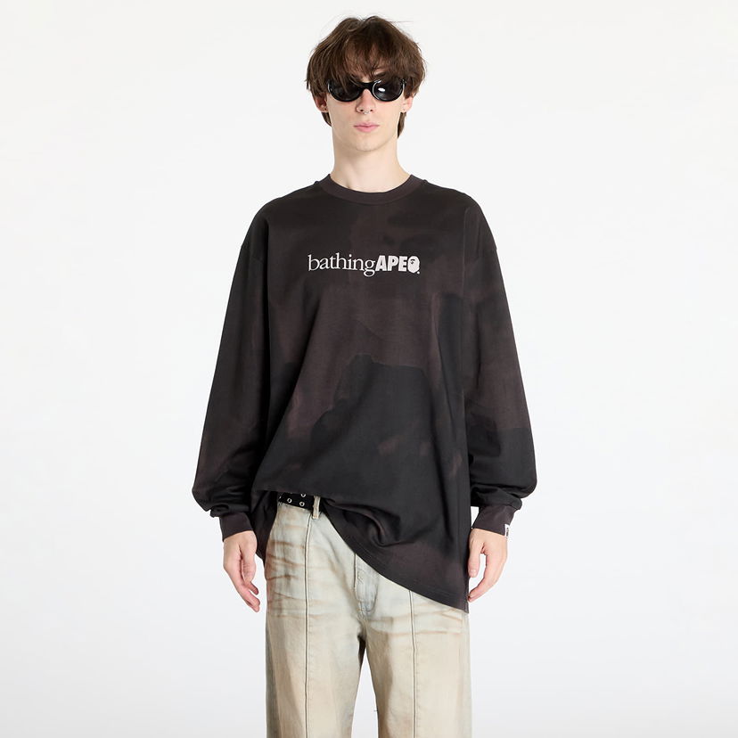 Majica BAPE Overprint Logo Relaxed Fit Long Sleeve Tee Black Črna | 001LTK801301M BLK