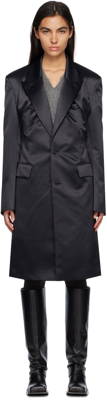 Plašči We11done Single-Breasted Satin Coat Črna | WD-CT1-23-043-W-BK