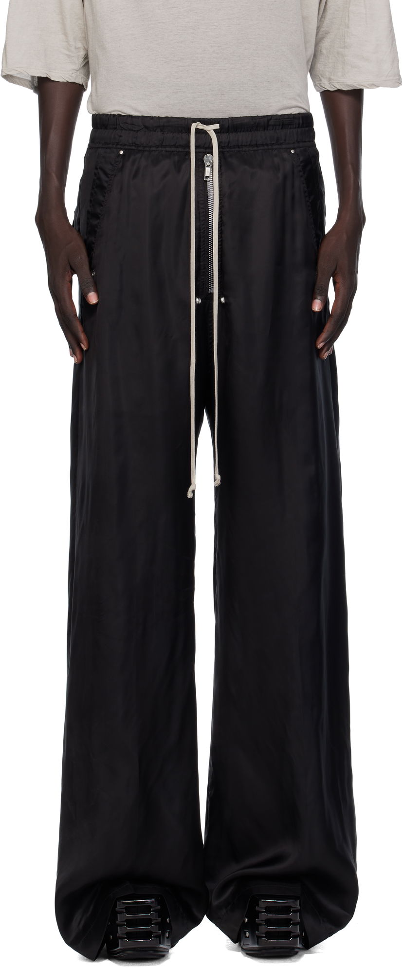 Hlače Rick Owens Rick Owens Concordians Wide Bela Trousers Črna | RU02E1366 K