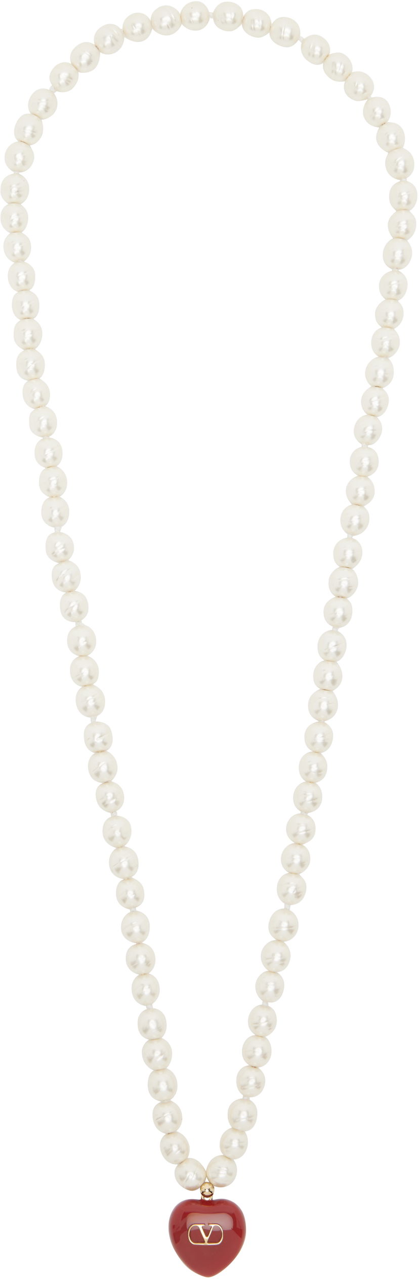 Ogrlica Valentino Valentino Garavani Pearl Necklace with Heart Pendant Bela | 6W2J0Y07LTD