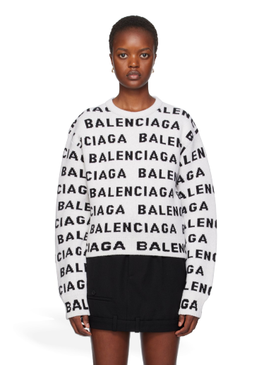 Pleteni pulover Balenciaga Jacquard Sweater Bela | 761591 T1673