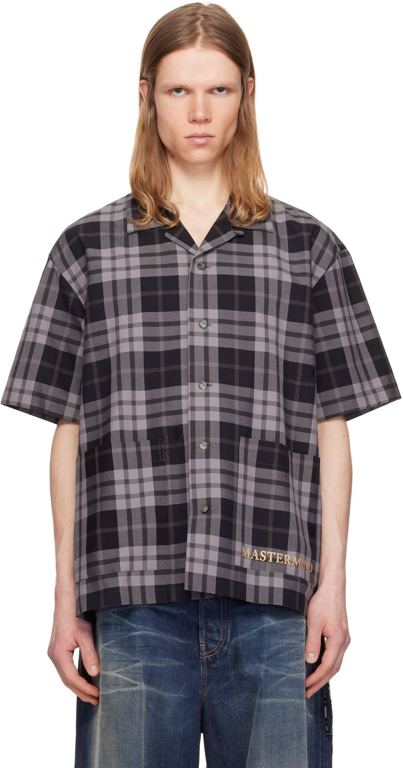 Srajce Mastermind WORLD Mastermind World Plaid Short Sleeve Shirt Siva | MW25S14-SH007-007
