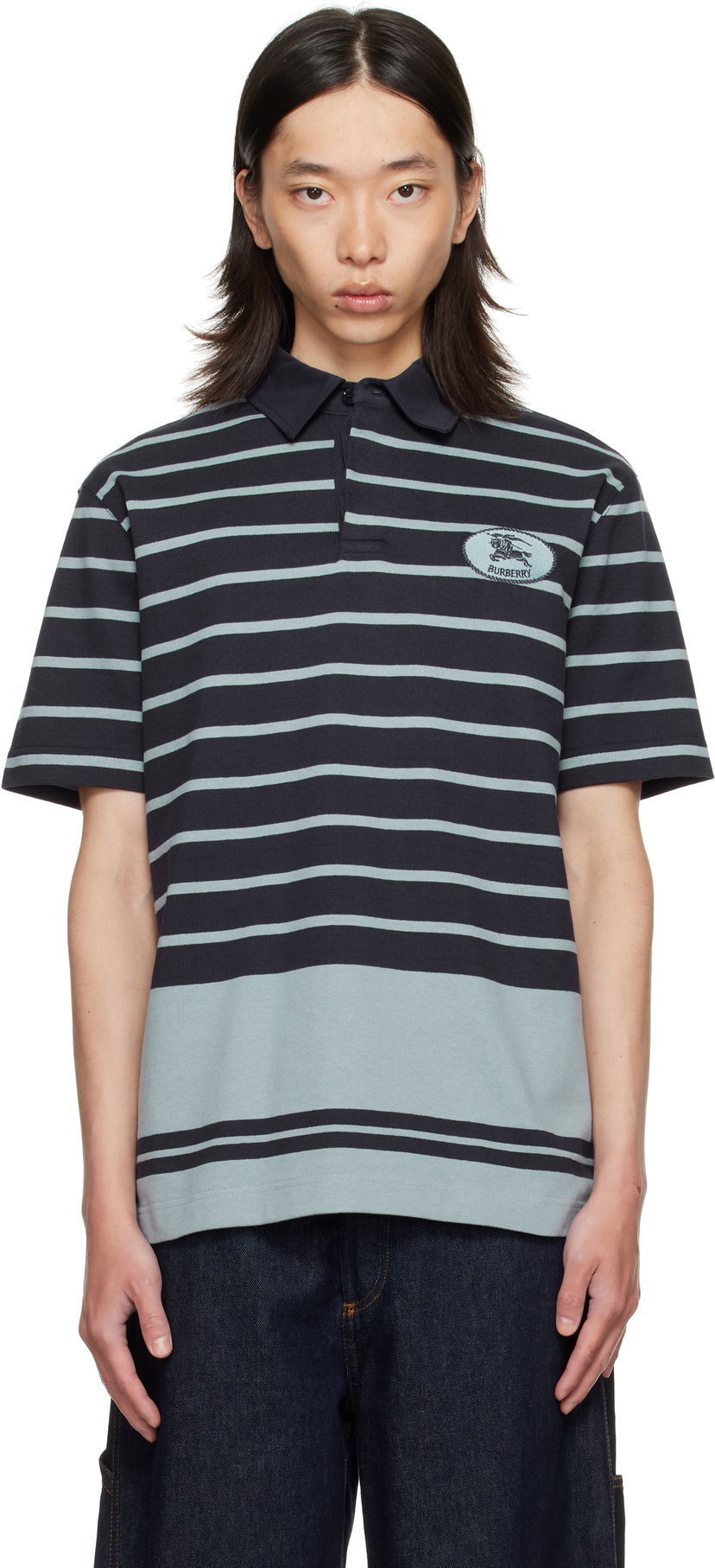 Polo majica Burberry Burberry Index Stripe Polo Črna | 8110595