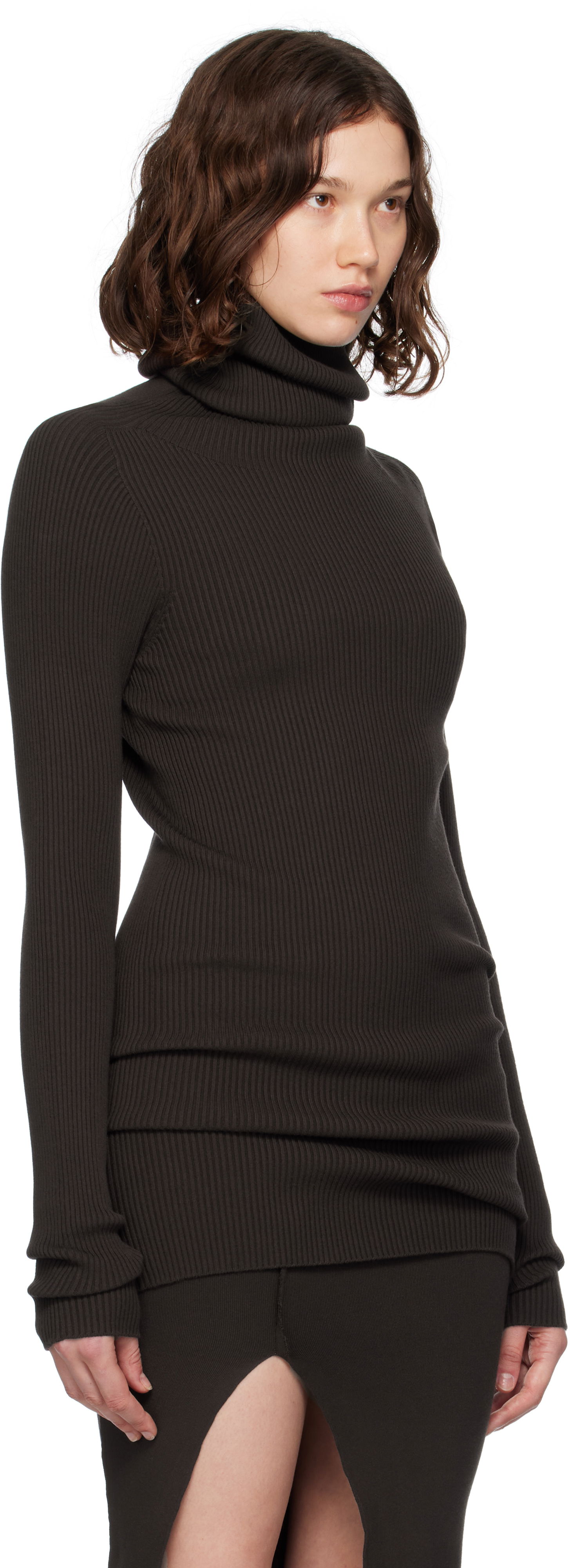 Pleteni pulover Rick Owens Rick Owens Ribbed Knit Turtleneck Top Rjava | RP02E4614 RIBVI, 1