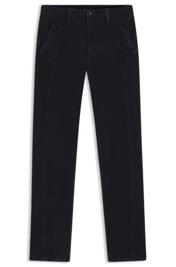 Kavbojke BOSS Barrel-leg jeans with front seam in soft denim Črna | 50546869