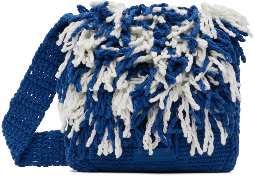Torba za čez ramo ADER ERROR Fringe Knitted Shoulder Bag Modra | BMADSSBA0302BL