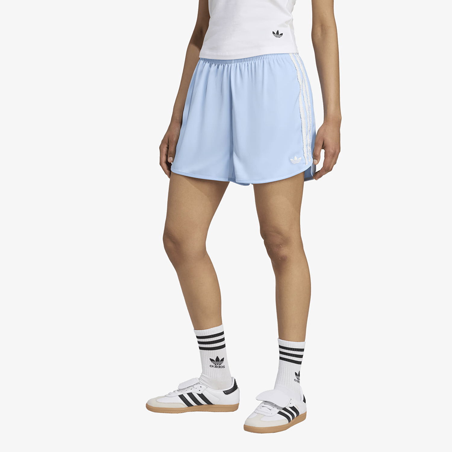 Kratke hlače adidas Originals adidas Originals Satin Ruffle 3-Stripes Shorts Modra | KC8817, 0