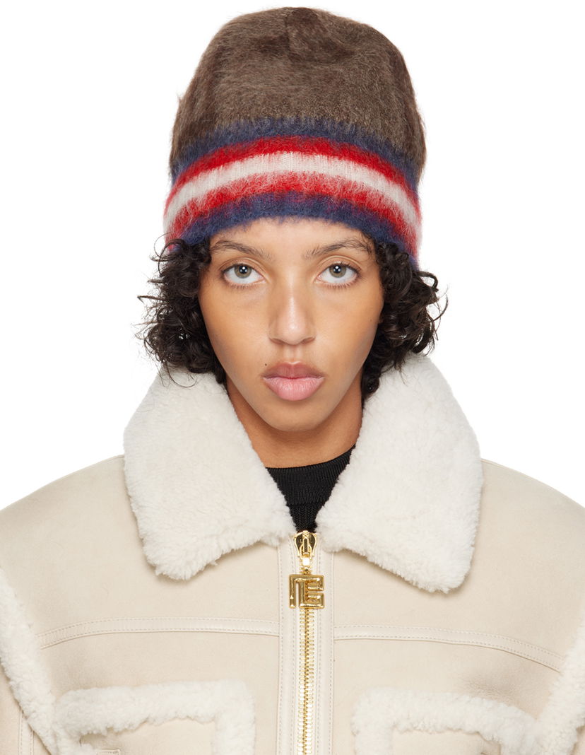 Beanie Balmain Brushed Beanie with Striped Pattern Rjava | BF2XC035KF36