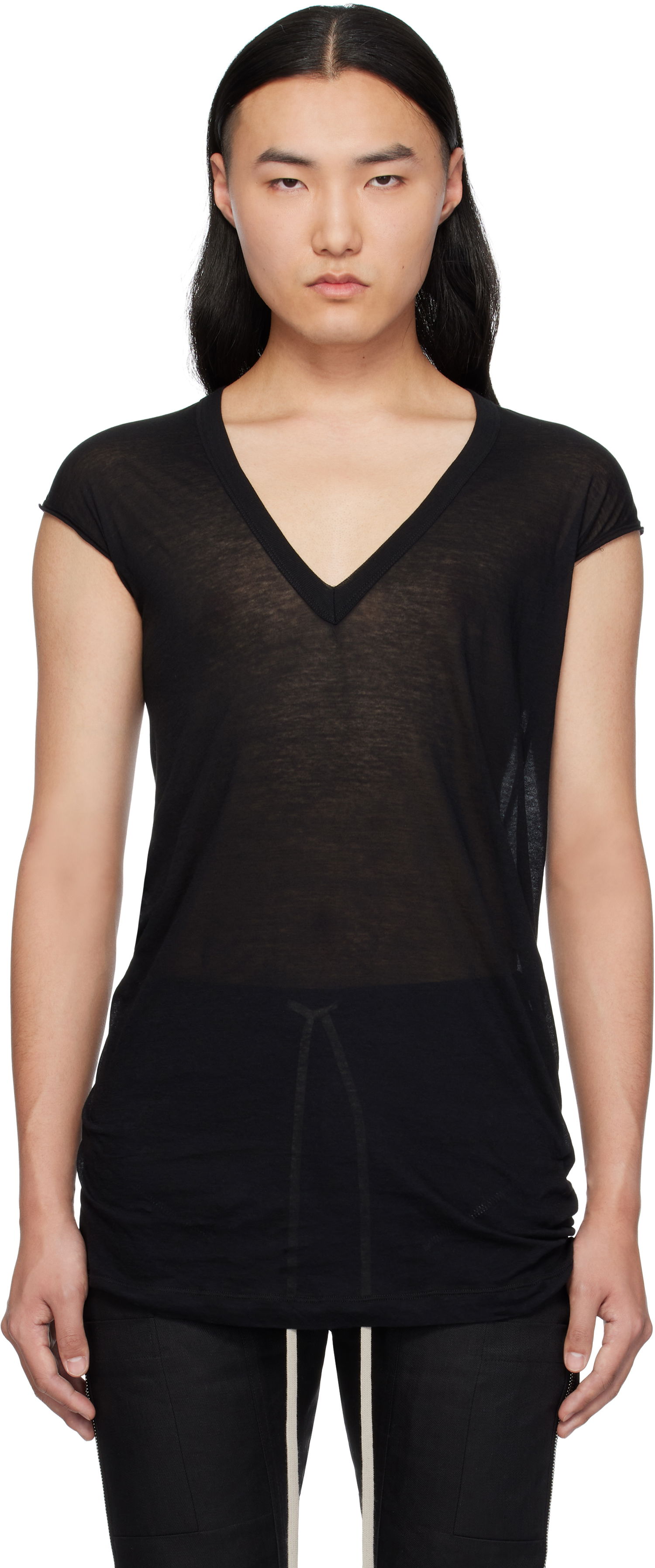 Majica brez rokavov Rick Owens Rick Owens Hollywood Deep V SL T-Shirt Črna | RU01E5233 UC, 0